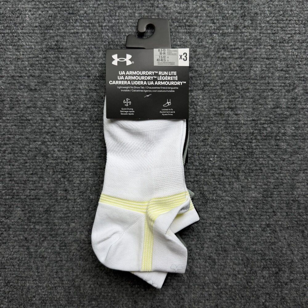 Under Armour ArmourDry Run Lite No Show Tab Socks 3-Pack L/G Unisex White Green